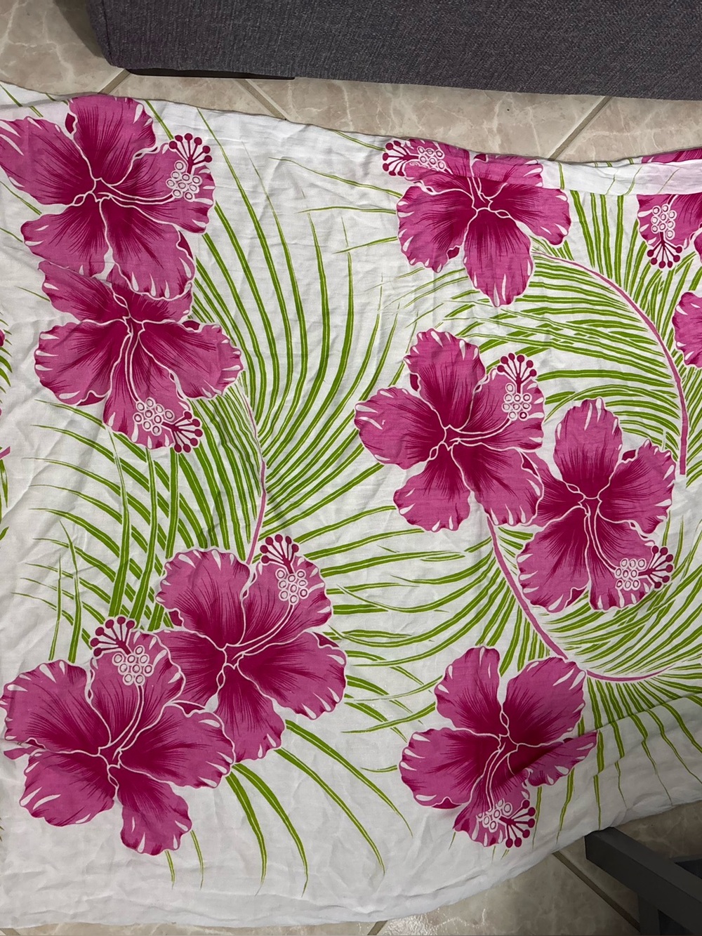 Floral Hibiscus Cotton Bedding Cover - Pink & Green
